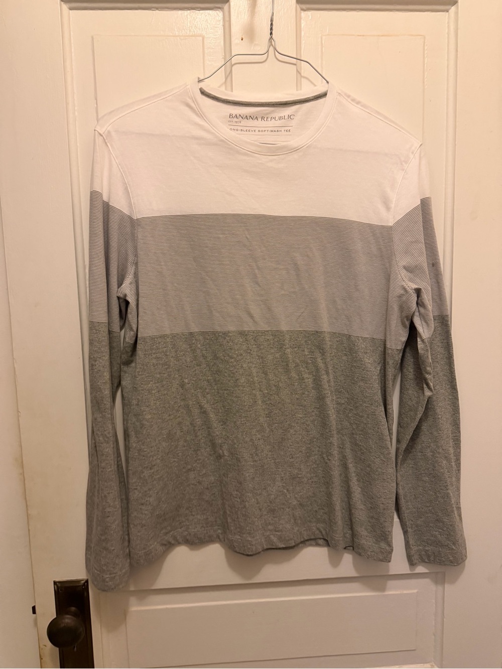 Banana Republic Men’s Long-Sleeve Colorblock Tee — White & Gray